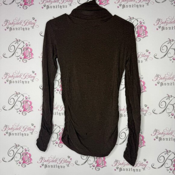 Max studio turtleneck long sleeve cinched sexy brown soft stretchy flattering - Picture 7 of 12